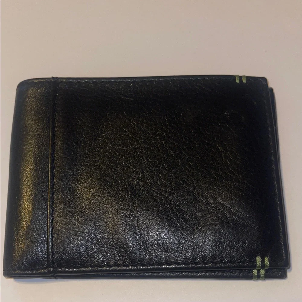 Lodis Black Leather Wallet with Green Accent Stitching